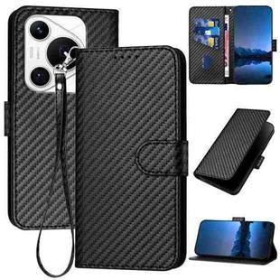 For Huawei Pura 70 Pro / Pura 70 Ultra YX0070 Carbon Fiber Buckle Leather Phone Case with Lanyard(Black)