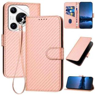For Huawei Pura 70 Pro / Pura 70 Ultra YX0070 Carbon Fiber Buckle Leather Phone Case with Lanyard(Pink)