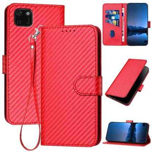 For Huawei Y5p YX0070 Carbon Fiber Buckle Leather Phone Case with Lanyard(Red)