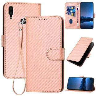 For Huawei Y7 2019 YX0070 Carbon Fiber Buckle Leather Phone Case with Lanyard(Pink)