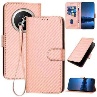 For Huawei Mate 70 Pro / Mate 70 Pro+ YX0070 Carbon Fiber Buckle Leather Phone Case with Lanyard(Pink)