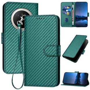 For Huawei Mate 70 Pro / Mate 70 Pro+ YX0070 Carbon Fiber Buckle Leather Phone Case with Lanyard(Dark Green)