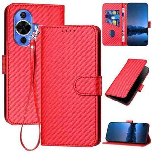 For Huawei nova 12s YX0070 Carbon Fiber Buckle Leather Phone Case with Lanyard(Red)