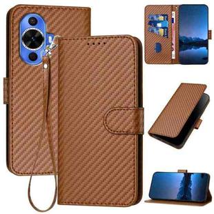 For Huawei nova 12s YX0070 Carbon Fiber Buckle Leather Phone Case with Lanyard(Coffee)