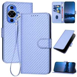 For Huawei nova 12s YX0070 Carbon Fiber Buckle Leather Phone Case with Lanyard(Light Purple)