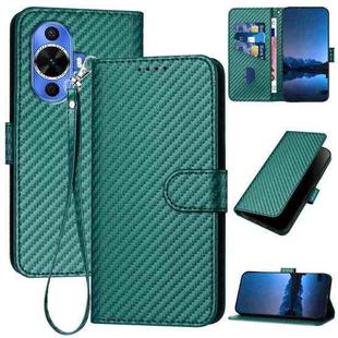 For Huawei nova 12s YX0070 Carbon Fiber Buckle Leather Phone Case with Lanyard(Dark Green)