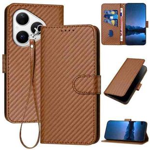 For Huawei Pura 80 5G YX0070 Carbon Fiber Buckle Leather Phone Case with Lanyard(Coffee)
