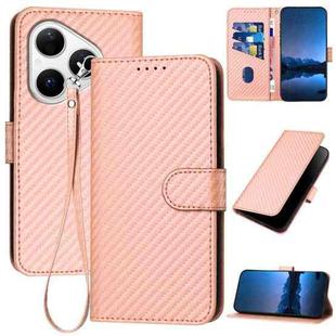 For Huawei Pura 80 5G YX0070 Carbon Fiber Buckle Leather Phone Case with Lanyard(Pink)