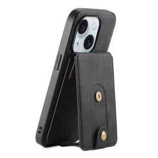For iPhone 15 Plus Denior D14 NK Retro Pattern MagSafe Magnetic Card Holder Leather Phone Case(Black)