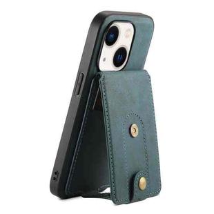 For iPhone 14 Plus Denior D14 NK Retro Pattern MagSafe Magnetic Card Holder Leather Phone Case(Blue)