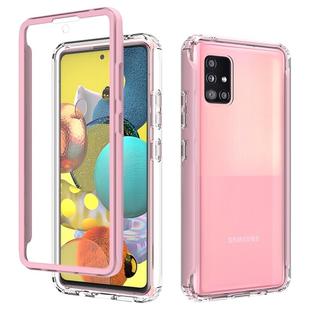 For Samsung Galaxy A51 5G Shockproof TPU Frame + Clear PC Back Case + Front PET Screen Protector(Pink)