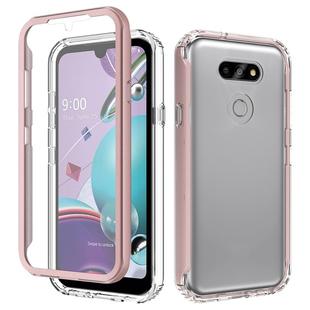For LG Aristo 5 Pro Shockproof TPU Frame + Clear PC Back Case + Front PET Screen Protector(Rose Gold)