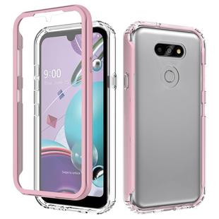 For LG Aristo 5 Pro Shockproof TPU Frame + Clear PC Back Case + Front PET Screen Protector(Pink)