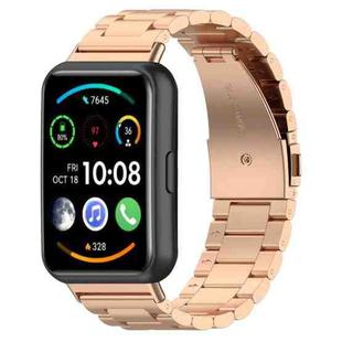 For Huawei Watch Fit 3 Three Bead Stainless Steel Metal Watch Band(Rose Gold)