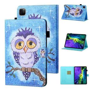 For iPad Pro 11 2024 Coloured Drawing Stitching Smart Leather Tablet Case(Blue Owl)