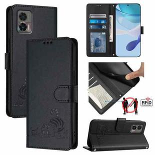 For Motorola Edge 30 Neo Cat Rat Embossed Pattern RFID Leather Phone Case with Lanyard(Black)