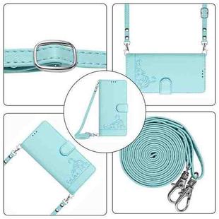 For Motorola Edge 5G UW 2022 Cat Rat Embossed Pattern RFID Leather Phone Case with Lanyard(Mint Green)