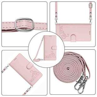 For Motorola Edge 5G UW 2022 Cat Rat Embossed Pattern RFID Leather Phone Case with Lanyard(Pink)