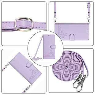 For Motorola Edge 5G UW 2022 Cat Rat Embossed Pattern RFID Leather Phone Case with Lanyard(Purple)