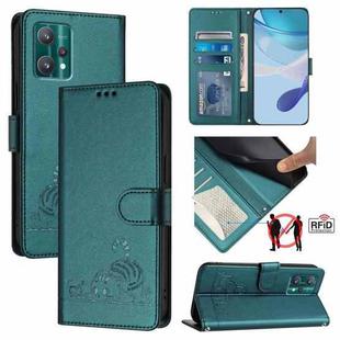 For Motorola Edge 40 Pro 5G Cat Rat Embossed Pattern RFID Leather Phone Case with Lanyard(Peacock Green)
