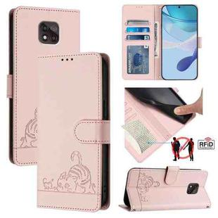 For Motorola Moto G Power 2021 Cat Rat Embossed Pattern RFID Leather Phone Case with Lanyard(Pink)