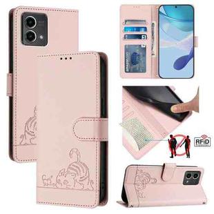 For Motorola Moto G Stylus 5G 2024 Cat Rat Embossed Pattern RFID Leather Phone Case with Lanyard(Pink)