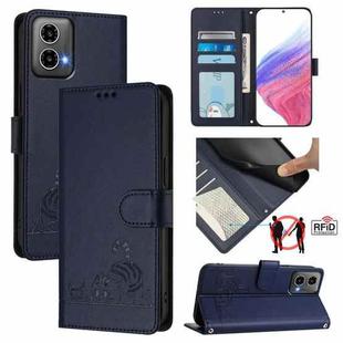 For Motorola Moto G34 5G / G45 5G Cat Rat Embossed Pattern RFID Leather Phone Case with Lanyard(Blue)