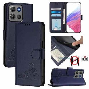 For Motorola Moto G15 / G15 Power Cat Rat Embossed Pattern RFID Leather Phone Case with Lanyard(Blue)