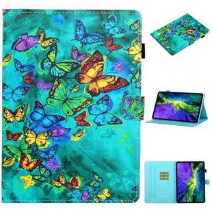 For iPad Pro 11 2024 Coloured Drawing Stitching Smart Leather Tablet Case(Green Butterfly)