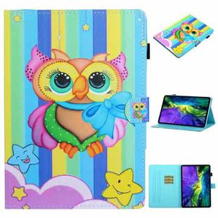 For iPad Pro 11 2024 Coloured Drawing Stitching Smart Leather Tablet Case(Rainbow Owl)