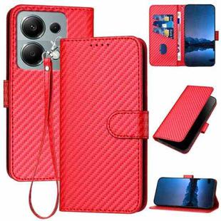 For Xiaomi Redmi Note 13 Pro 4G YX0070 Carbon Fiber Buckle Leather Phone Case with Lanyard(Red)