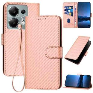 For Xiaomi Redmi Note 13 Pro 4G YX0070 Carbon Fiber Buckle Leather Phone Case with Lanyard(Pink)