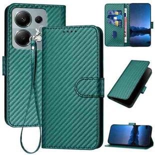 For Xiaomi Redmi Note 13 Pro 4G YX0070 Carbon Fiber Buckle Leather Phone Case with Lanyard(Dark Green)