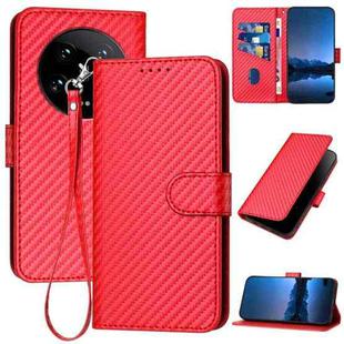 For Xiaomi 14 Ultra YX0070 Carbon Fiber Buckle Leather Phone Case with Lanyard(Red)