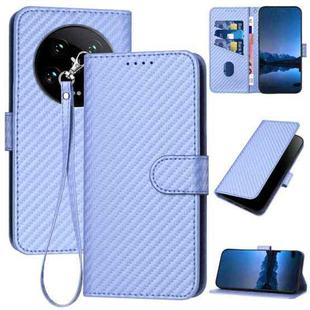 For Xiaomi 14 Ultra YX0070 Carbon Fiber Buckle Leather Phone Case with Lanyard(Light Purple)