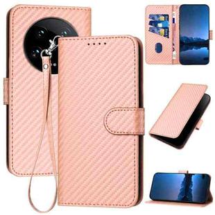 For Xiaomi 14 Ultra YX0070 Carbon Fiber Buckle Leather Phone Case with Lanyard(Pink)