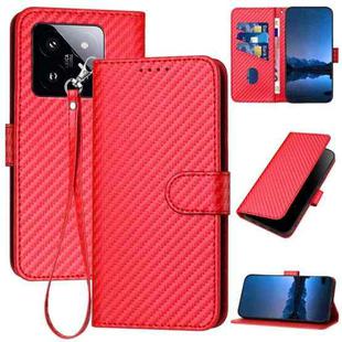 For Xiaomi 14 Pro YX0070 Carbon Fiber Buckle Leather Phone Case with Lanyard(Red)