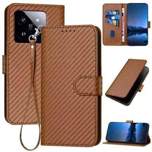 For Xiaomi 14 Pro YX0070 Carbon Fiber Buckle Leather Phone Case with Lanyard(Coffee)