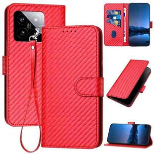 For Xiaomi 14 YX0070 Carbon Fiber Buckle Leather Phone Case with Lanyard(Red)