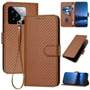 For Xiaomi 14 YX0070 Carbon Fiber Buckle Leather Phone Case with Lanyard(Coffee)