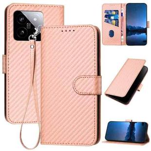 For Xiaomi 14 YX0070 Carbon Fiber Buckle Leather Phone Case with Lanyard(Pink)