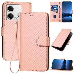 For Xiaomi Redmi Note 13 5G YX0070 Carbon Fiber Buckle Leather Phone Case with Lanyard(Pink)