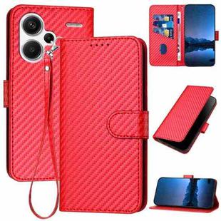 For Xiaomi Redmi Note 13 Pro+ YX0070 Carbon Fiber Buckle Leather Phone Case with Lanyard(Red)