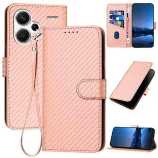 For Xiaomi Redmi Note 13 Pro+ YX0070 Carbon Fiber Buckle Leather Phone Case with Lanyard(Pink)