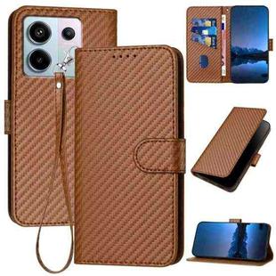 For Xiaomi Redmi Note 13 Pro 5G YX0070 Carbon Fiber Buckle Leather Phone Case with Lanyard(Coffee)