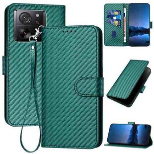 For Xiaomi 13T/13T Pro/Redmi K60 Ultra YX0070 Carbon Fiber Buckle Leather Phone Case with Lanyard(Dark Green)