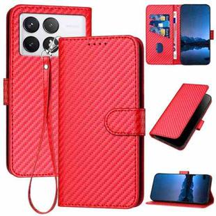 For Xiaomi Redmi K70 / K70 Pro YX0070 Carbon Fiber Buckle Leather Phone Case with Lanyard(Red)