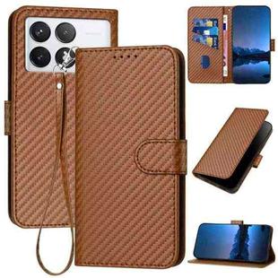 For Xiaomi Redmi K70 / K70 Pro YX0070 Carbon Fiber Buckle Leather Phone Case with Lanyard(Coffee)