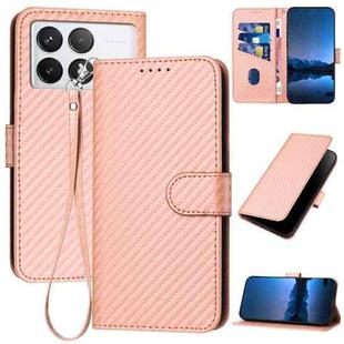 For Xiaomi Redmi K70 / K70 Pro YX0070 Carbon Fiber Buckle Leather Phone Case with Lanyard(Pink)