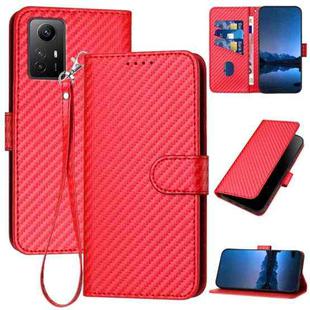 For Xiaomi Redmi Note 12S 4G Global YX0070 Carbon Fiber Buckle Leather Phone Case with Lanyard(Red)